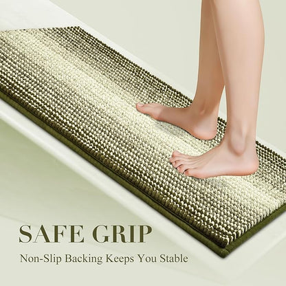 BSICPRO Bathroom Rugs, Bath Mat Non Slip 20 x 32 Inches Water Absorbent Chenille Floor Mats Machine Washable (Olive Green)