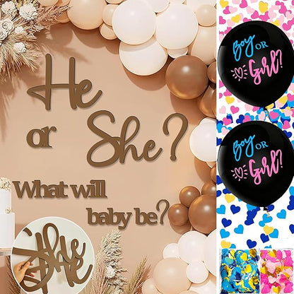 Large Wooden Gender Reveal Decals for Backdrop 36 Inch Boy or Girl Balloons He or She What Will Baby Be Decorations for Balloon Arch Sticker Oh Baby Shower Sign Gender Reveal Ideas Banner Photo Props