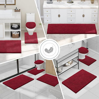 Smiry Luxury Chenille Bathroom Rugs 47x24, Extra Soft and Absorbent Shaggy Bath Mat, Machine Washable, Non-Slip Plush Carpet Runner for Tub, Shower, and Floor, Home Decor Accessories, Red