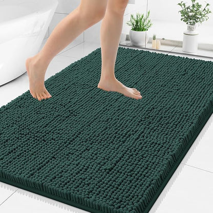 Smiry Luxury Chenille Bathroom Rugs 48x32, Extra Soft and Absorbent Shaggy Bath Mat, Machine Washable, Non-Slip Plush Carpet Runner for Tub, Shower, and Floor, Home Decor Accessories, Green