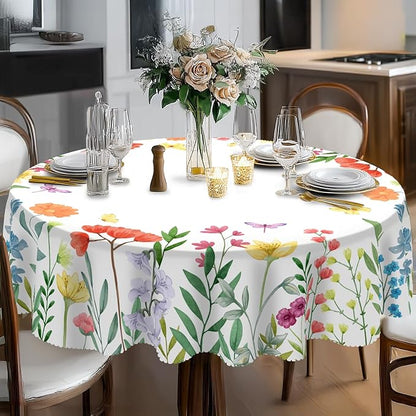 Eikione Tablecloth 70inch,Tablecloth Waterproof and Wrinkle-Free, Wild Flower Rustic Table Covers, Summer Decorations for Home