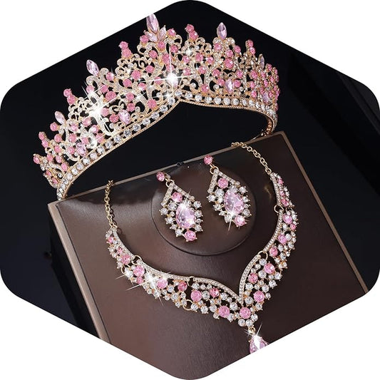 Kamirola Tiaras and Crowns for Women,Tiaras Earrings Necklace, Crystal Bridal Jewelry Set, Costume Party Halloween Prom Pageant Jewelry for Women TR80