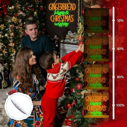Horseneon Christmas Neon Sign Gingerbread Kisses Christmas Wishes Neon Sign Bright LED Wall Decoration for Home Kitchen Bakery USB Power Sweet Treats Neon Signs for Christma