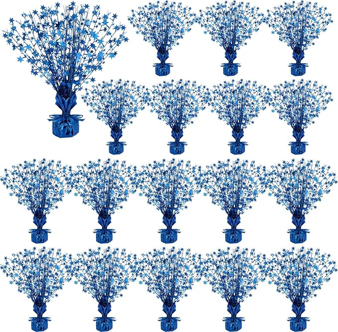 Crowye 18 Pcs Foil Spray Centerpiece Christmas Party Winter Star Table Decoration Burst Metallic Table Centerpieces for Birthday Party Season Holiday(Blue)