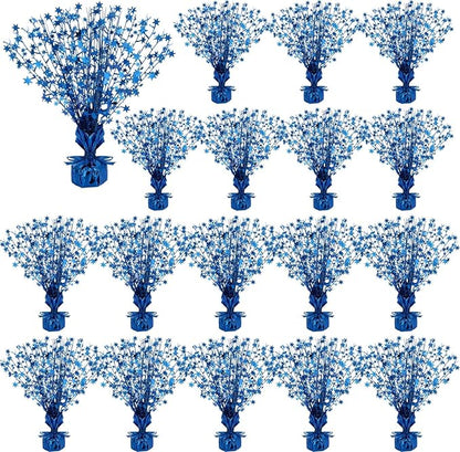 Crowye 18 Pcs Foil Spray Centerpiece Christmas Party Winter Star Table Decoration Burst Metallic Table Centerpieces for Birthday Party Season Holiday(Blue)