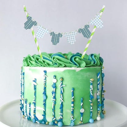 Green Baby Shower Cake Topper - Green Bodysuit Gingham Cake Topper,Gender Reveal Decor,Baby Shower Cake Decorations,Gingham Onesie Party Decorations (green-1)