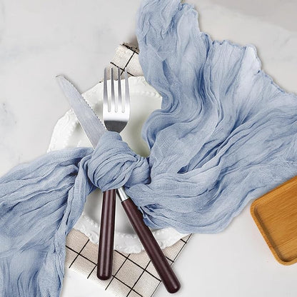 Le courant 6pcs 10Ft Cheesecloth Table Runner, Rustic Boho Gauze Cheese Cloth Runner Table Runner for Weddings Bridal Baby Shower Birthday Holiday Parties Home Decor, Dusty Blue