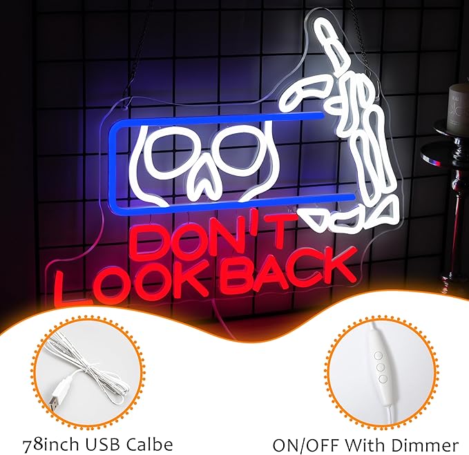 LISIGNVE Skull Neon Sign Red Don’t Look Back Led Light Up Sign Horror Halloween Neon Light for Party Spooky House Creepy Room Chamber of Secrets Wall Decor