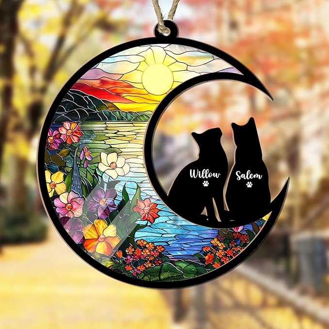 Personalized Pet Memorial Suncatcher – Custom Dog & Cat Suncatcher with Name, Breed, and Multiple Background Options for Up to 3 Pets, Pet Loss Sympathy Gift, Memorial Keepsake for Dog and Cat Lovers