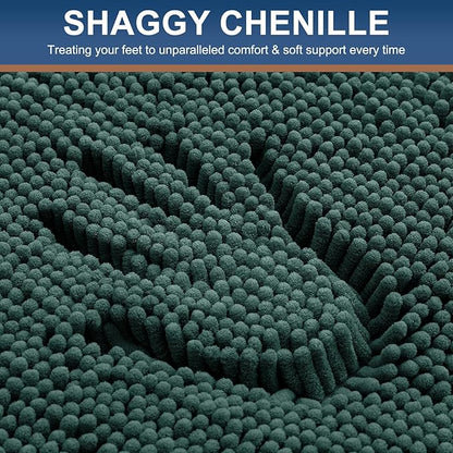 Smiry Luxury Chenille Bathroom Rugs 47x20, Extra Soft and Absorbent Shaggy Bath Mat, Machine Washable, Non-Slip Plush Carpet Runner for Tub, Shower, and Floor, Home Decor Accessories, Green