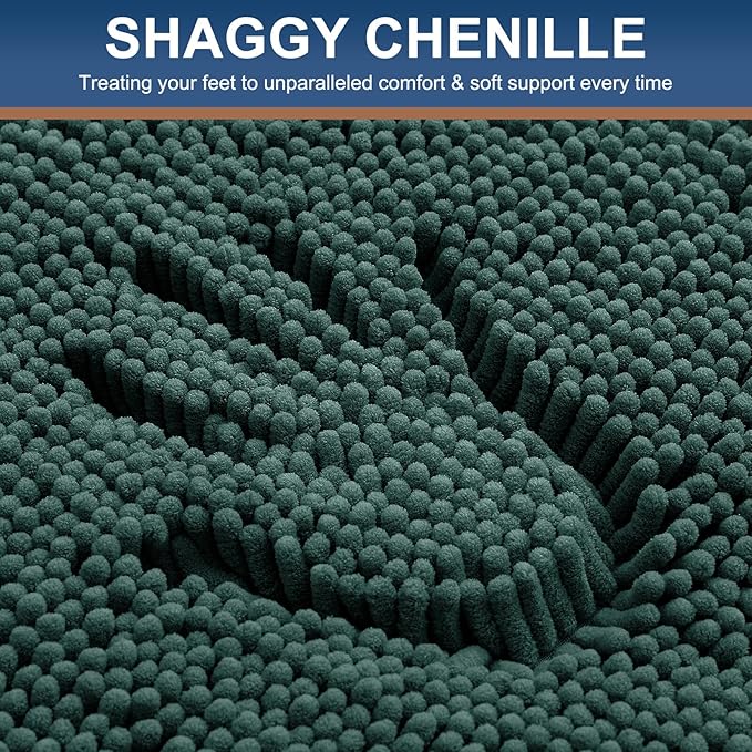 Smiry Luxury Chenille Bathroom Rugs 70x24, Extra Soft and Absorbent Shaggy Bath Mat, Machine Washable, Non-Slip Plush Carpet Runner for Tub, Shower, and Floor, Home Decor Accessories, Green