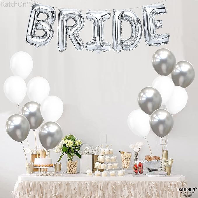 KatchOn, 23pcs Silver Bride Balloons Set - 16 Inch, Silver & White, for Bachelorette Party Decorations