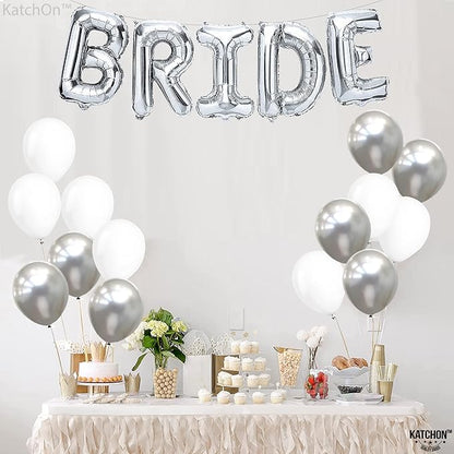 KatchOn, 23pcs Silver Bride Balloons Set - 16 Inch, Silver & White, for Bachelorette Party Decorations