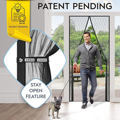 AUGO Magnetic Fiberglass Design Screen Door - Self Sealing, Heavy Duty, Hands Free Mesh Partition Keeps Bugs Out - Door Screen Magnetic Closure - Patent Pending Keep Open Feature - 38 Inch x 83 Inch