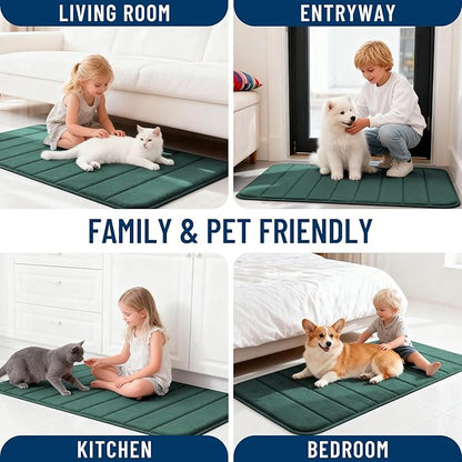OLANLY Memory Foam Bath Mat 36x24, Super Soft Absorbent Bathroom Rugs, Quick Dry, Machine Washable Shower Floor Rugs, Bathmat Carpet, Bathroom Home Decor Accessories, Blackish Green