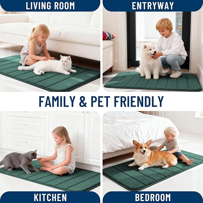 OLANLY Memory Foam Long Bathroom Rugs Runner 47x17, Super Soft Absorbent Bath Mat, Quick Dry, Machine Washable Shower Rugs, Bathmat Carpet, Bathroom Home Decor Accessories, Blackish Green