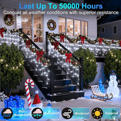 1332 LED 132FT Christmas Lights with 296 Drops, 12 Modes Dimmable Cool White Outdoor Hanging Lights with Timer Memory, Waterproof Curtain Lights for Home Bedroom Indoor Tree Window Roof Fence Wedding