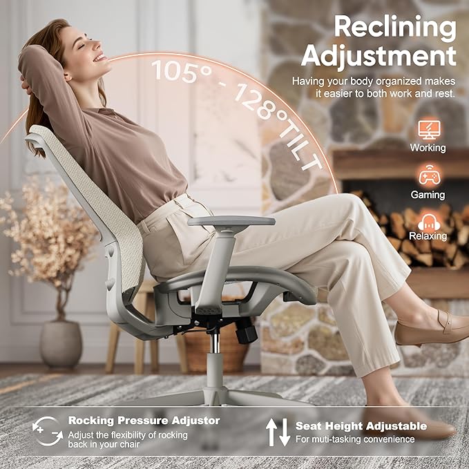 ELABEST Mesh Office Chair,Ergonomic Computer Desk Chair,Sturdy Task Chair- Adjustable Lumbar Support & Armrests,Tilt Function,Comfort Wide Seat,Swivel Home Office Chair