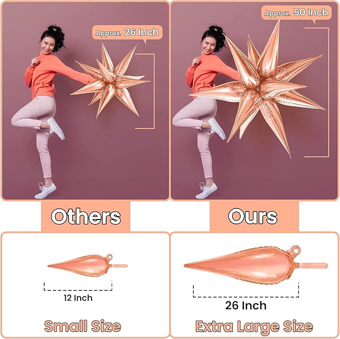 KatchOn, Huge Rose Gold Starburst Balloons - 26 Inch | Star Balloon, Rose Gold Party Decorations | Spike Balloon for Mylar Balloons Decoration | Graduation Decorations 2025