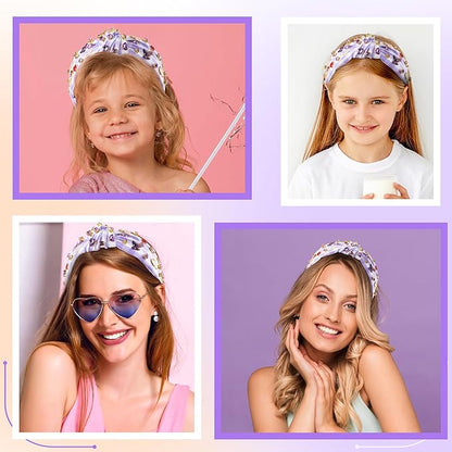 PANTIDE Music Jeweled Knotted Headband - Singer Fans Gift Guitar Red Lip Rhinestone Crystal Embellished Headband Top Knot Hair Accessories Birthday Valentine's Day Gift for Women Girl (Purple Plaid)