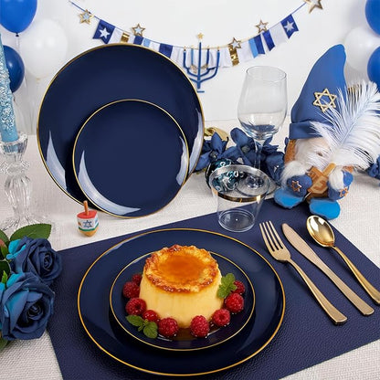 WDF 150pcs Blue plastic Plates - Navy Blue Plates Disposable - 25guest Disposable Dinnerware Sets for Hanukkah/Party/Wedding/Birthday