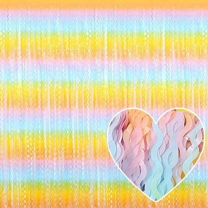 4 Pack Light Rainbow Fringe Curtain Backdrop 3.2Ft x 8.2Ft Metallic Tinsel Foil Fringe Streamers Background for Photo Booth Mother's Day, Easter, Carnival, Birthday, Wedding Party Decoration