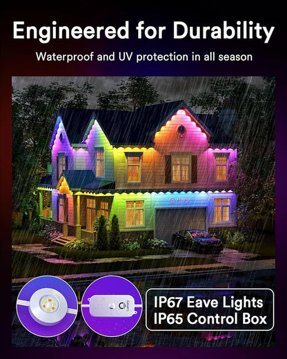 Lumary Permanent Outdoor Lights Pro with Remote, 40LED 53ft for House, 2000lm RGBAICW Smart Eave Light, Work with Alexa Google, Multi Scene for Daily Halloween Christmas Decor, IP67 Waterproof, White