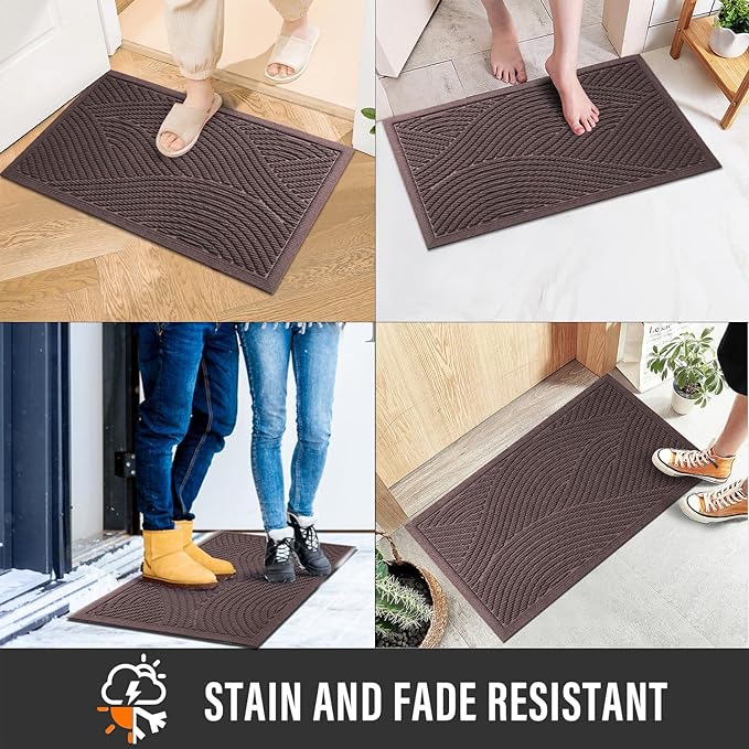 Sturdy Front Door Mat, Absorbent Muddy Dirt Resist Welcome Door Mats Outdoor Indoor, Stain and Fade Resistant, Non-Slip Backing Entry Mat Low Profile Doormat for Entryway, 47×32, Coffee