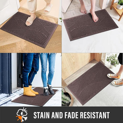 Sturdy Front Door Mat, Absorbent Muddy Dirt Resist Welcome Door Mats Outdoor Indoor, Stain and Fade Resistant, Non-Slip Backing Entry Mat Low Profile Doormat for Entryway, 47×32, Coffee
