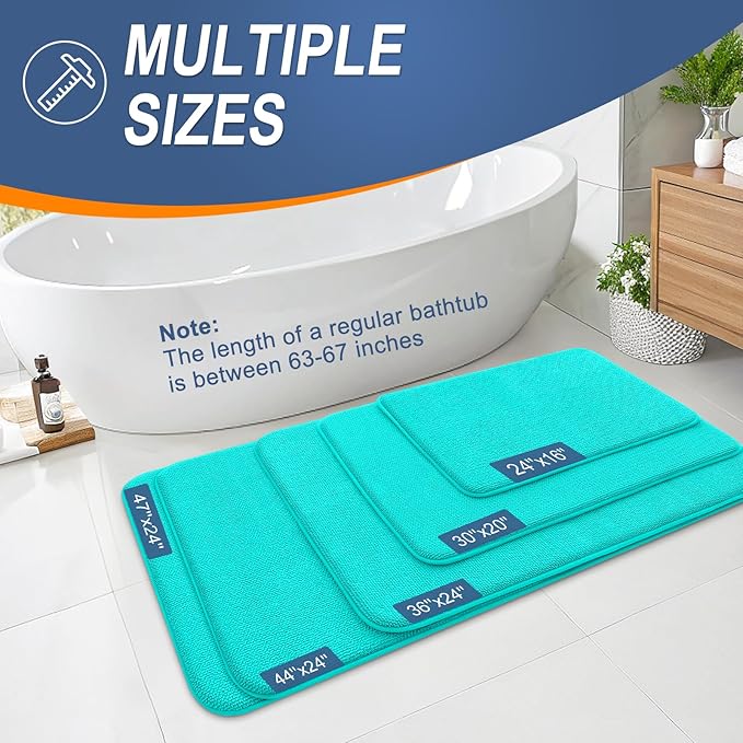 OLANLY Thick Memory Foam Bath Mat Rug 24x16, Extra Soft Absorbent Bathroom Rug, Quick Dry Bath Mats, Non-Slip, Machine Washable Carpet for Bathroom, Tub and Shower, Home Decor Accessories, Teal