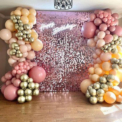 COKAOBE Pink Shimmer Wall Backdrop, 24PCS Square Sequin Shimmer Backdrop Panel, Photo Backdrops for Birthday, Anniversary, Wedding, Graduation & Bachelorette Party Decoration