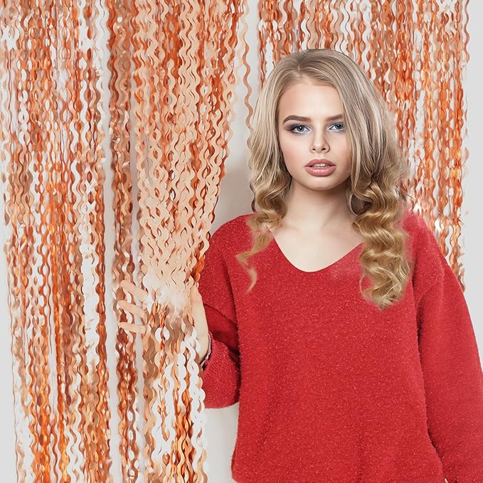 4 Pack Rose Gold Birthday Decorations - 3.3x6.6ft Wavy Tinsel Foil Party Streamer Party Supplies Background