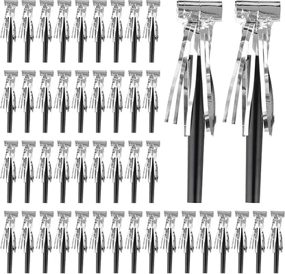 100Pcs New Years Noise Makers, Silver Happy New Year Party Favors, Party Blowers Metallic Fringed Horns Noise Makers New Years Eve Party Supplies for Women Men Birthday Wedding