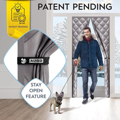 AUGO Thermal Door Curtain - Thermal Door Cover for Winter - Magnetic Thermal Insulated Door Curtain for Winter - Winter Door Insulation - Keeps Warm Air in & Cold Air Out - Home Winterizing Products