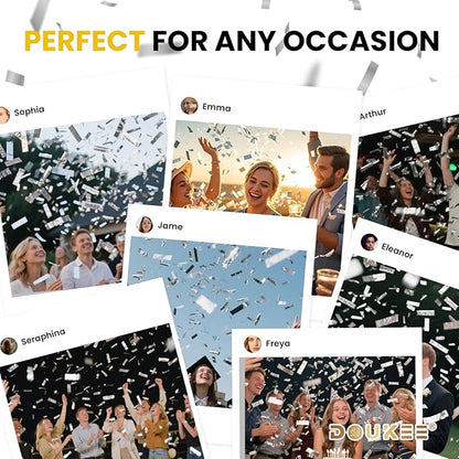Wedding Confetti Poppers Silver, DOUKEE 2Pack Shiny Silver Mylar Confetti Poppers Cannon Party Shooter for Graduation, New Years Eve, Birthday Party Supplies -12 Inch