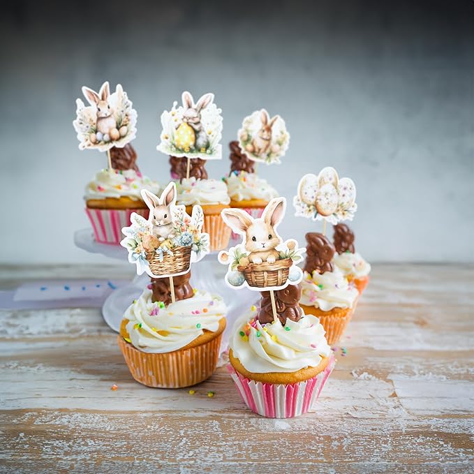 Ephlyn 36 Pcs Cupcake Toppers - Happy Easter & Spring Birthday Cake Decorations