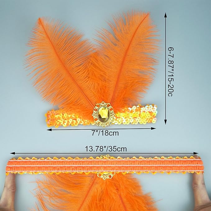 Feather Headpiece Sequins Headbands 1920s Flapper Showgirl Headpieces for Women Girls Carnival Party Accessories