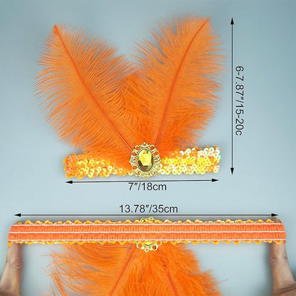 Feather Headpiece Sequins Headbands 1920s Flapper Showgirl Headpieces for Women Girls Carnival Party Accessories