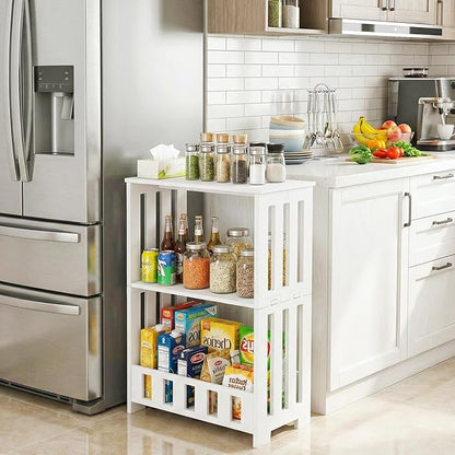 3 Tier Side Table Night Stand, Narrow End Table with Display Shelf, Small Bookcase Bookshelf, Simple Bedside Table Storage Rack for Bedroom, Living Room, Office, Bathroom, White