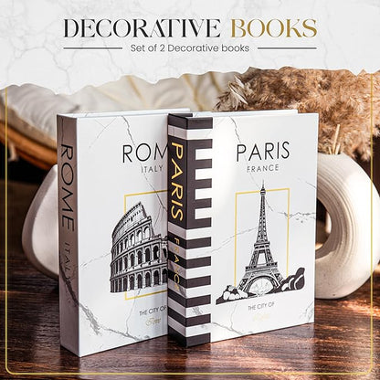 Decorative Book Pairs/Rome (White) Fake Books w/Hidden Storage for Coffee Table, Bookshelf or Mantle Decor w/Magnet Closure - Aesthetic Book Decor for Living Room, Bedroom, Entry Way, Keepsake