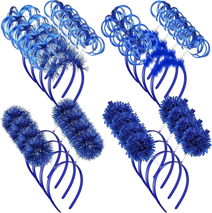 Censen 16 Pcs Pom Pom Headband Party Headbands Tinsel Wrapped Ponytail Head Bopper Costume Headwear Team Spirit Accessories