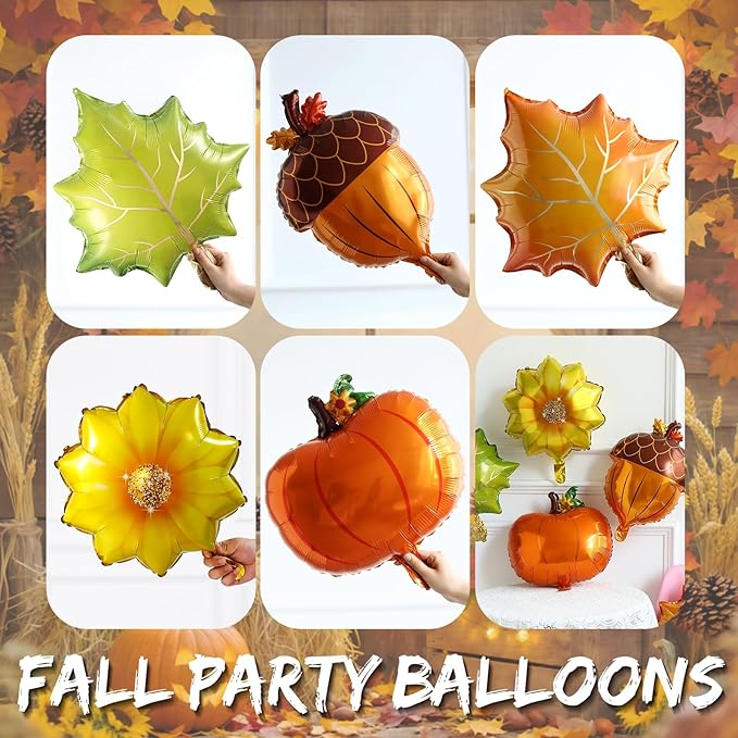 Fall Harvest Thanksgiving Balloon Arch Kit,144Pcs Burnt Orange Yellow Sage Green Brown Balloon Garland with Maple Leaves,Acorn,Pumpkin,Sunflower Foil Balloons for Friendsgiving Autumn Party Decoration