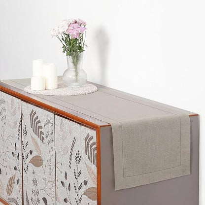 D'Moksha Homes Linen Natural Table Runner 72 Inches Long - 100% Pure Linen Hemstitch Table Runner 14 x 72 Inch for Dresser, Dining, Winter, Christmas, Holiday - Classic Hemstitch