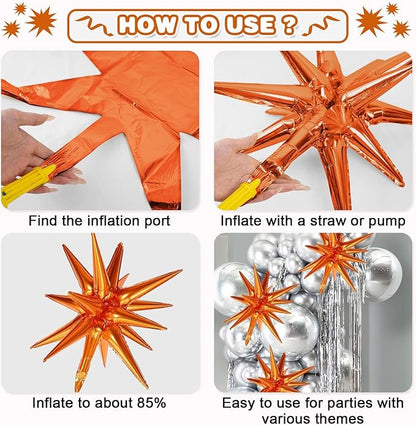 Black Purple Orange Star Balloons,9Pcs 22Inch Black Orange Purple Explosion Spike Cone Helium Polyester Film Star Foil Balloons for Halloween Birthday Baby Shower Party Decorations