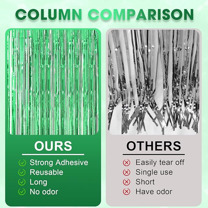 3 Pack 3.3 x 8.2 ft Laser Green Foil Fringe Backdrop Curtains, Tinsel Streamers Birthday Party Decorations, Fringe Backdrop for Graduation, Baby Shower, Gender Reveal, Disco Party