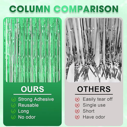 3 Pack 3.3 x 8.2 ft Laser Green Foil Fringe Backdrop Curtains, Tinsel Streamers Birthday Party Decorations, Fringe Backdrop for Graduation, Baby Shower, Gender Reveal, Disco Party