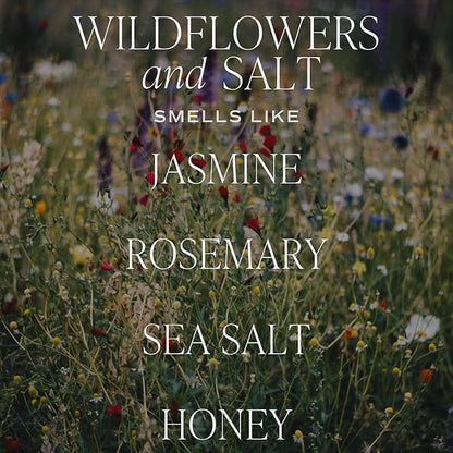 Sweet Water Decor Wildflowers and Salt Patterned Candle – Soy Candles with Rosemary, Lily, Honey, Violet, Amber, Musk Aroma– 40 Hour Burn – 9oz Clear Glass Jar – Ideal for Valentines Presents