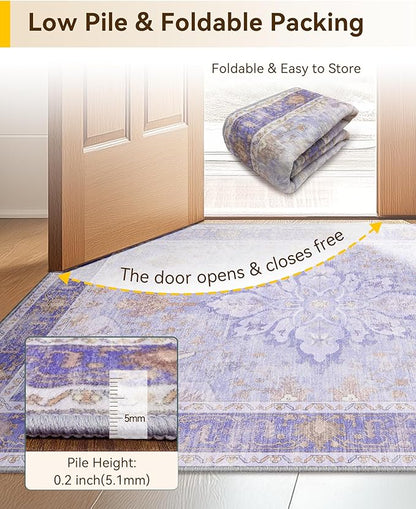Area Rugs 2'x8' Runner Rug Non Slip Washable for Kitchen Hallway Bedroom Beside Laundry Room Bathroom Rug, Floor Carpet, Light Purple Brown