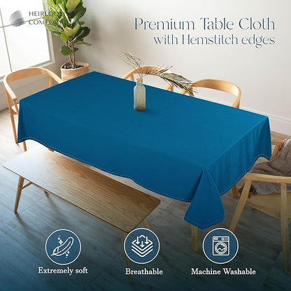 Turquoise Blue Tablecloth, Table Cover 60x102 Inch, 100% Cotton, Fits 8-10 Seats, Durable, Washable, Wrinkle Resistant, Rectangle Table Cloth for Dining, Party, Events, Outdoor Use