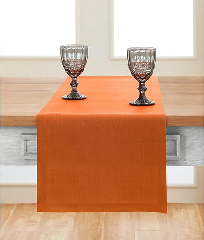 Solino Home Linen Pumpkin Table Runner 120 Inches Long - 100% Pure Linen 14 x 120 Inch Table Runner for Dining, Fall, Autumn, Holiday - Fete